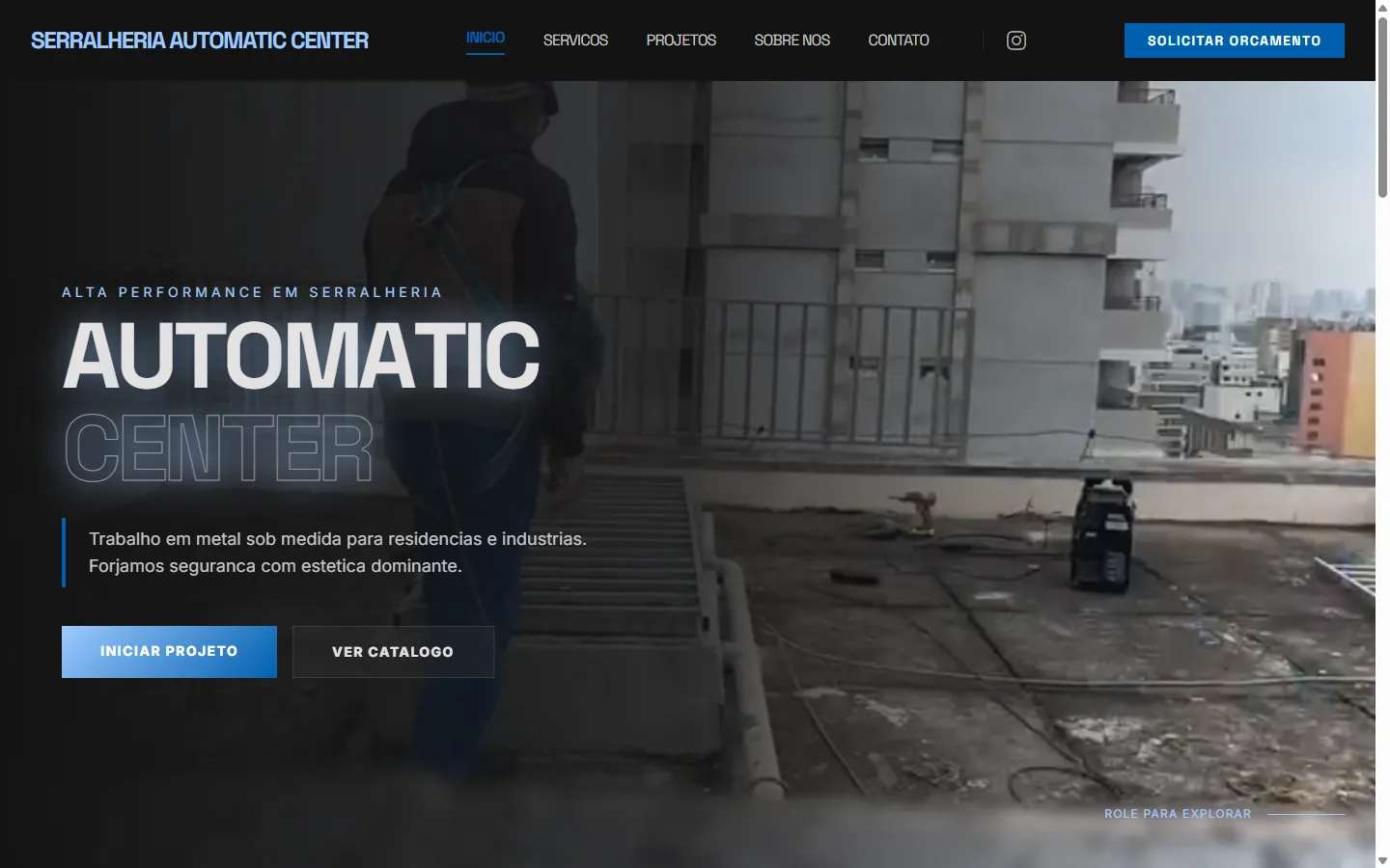 Página inicial do site da Automatic Center Serralheria